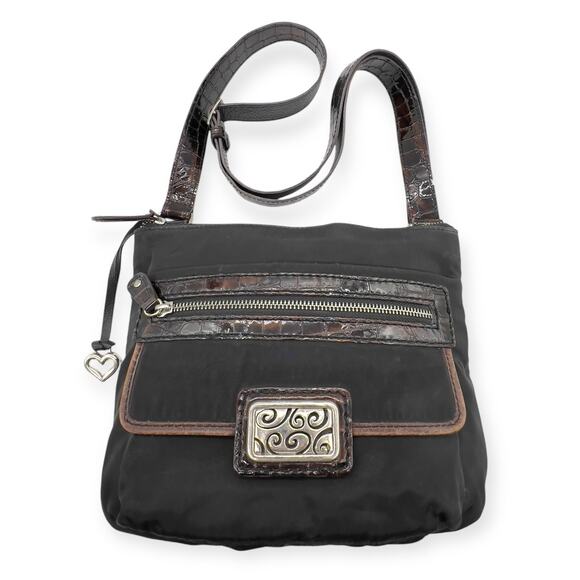 Brighton Carter Bag Purse Blk/Choc H92189 Sterling Silver Vinyl Crossbody - Picture 1 of 10